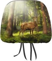 magic forest mystery deer bear pattern 2 pack car headrest cover seat rest protector cover universal fit most cartruck