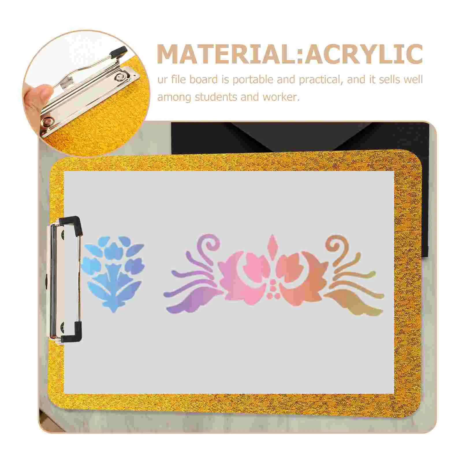 

Board Clipboard Clip File Writing Office Clips Multi Paper Function Acrylic Document Portable Lowprofile Glitter Gold Practical