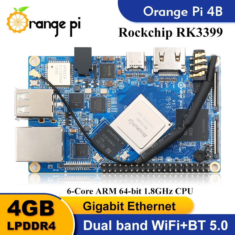 Orange Pi 4B + металлический корпус блок питания один компьютер RK3399 NPU SPR2801S работает на