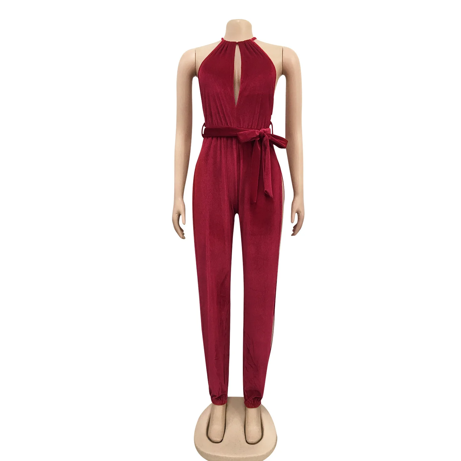 X3737 women's jumpsuit spring and summer fashion sexy solid color halter straps elastic split jumpsuit women's nightclub