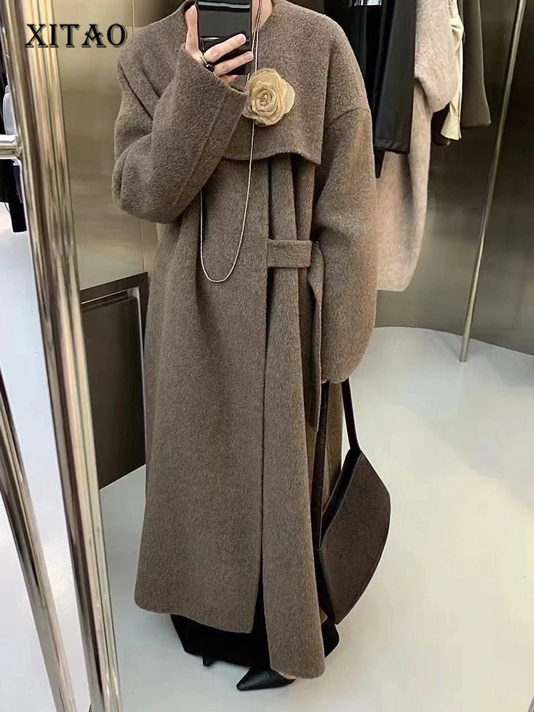 

XITAO Vintage Solid Color Blends Korea Minority Flower All-match O-neck Keep Warm Elegant Casual Women 2022 New Fashion FBB1429