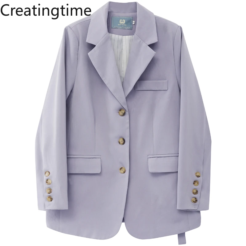 

Creatingtime 2022 Spring New Purple Women's Fashion Notched Single Breasted Pockets Straight Casual Blazer Ins Trend GA997
