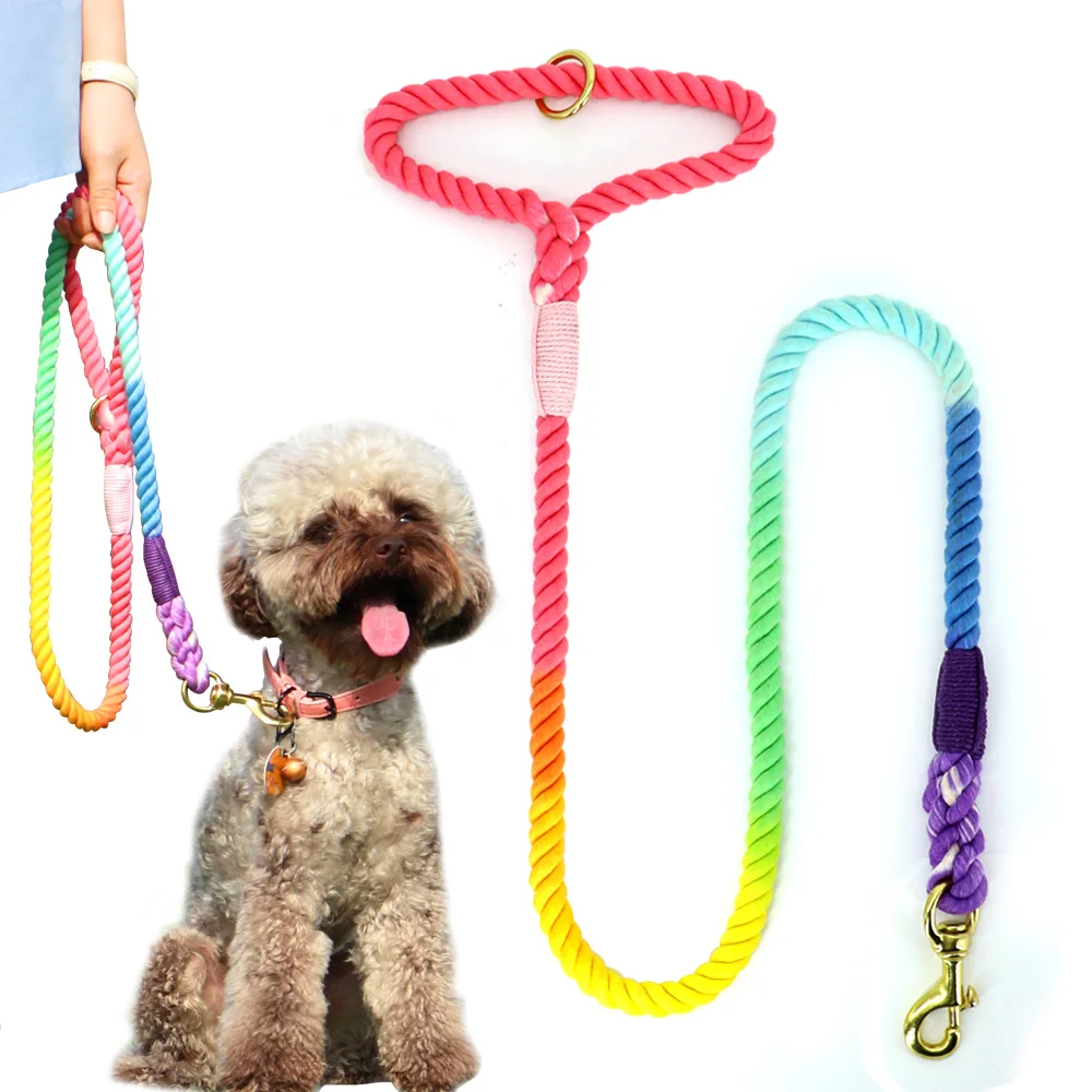

Nylon dog Leash Gradient Color Pet Harness Lead For Dogs Puppy Walking Running Training Leashes Strap Belt Cotton Traction Rope