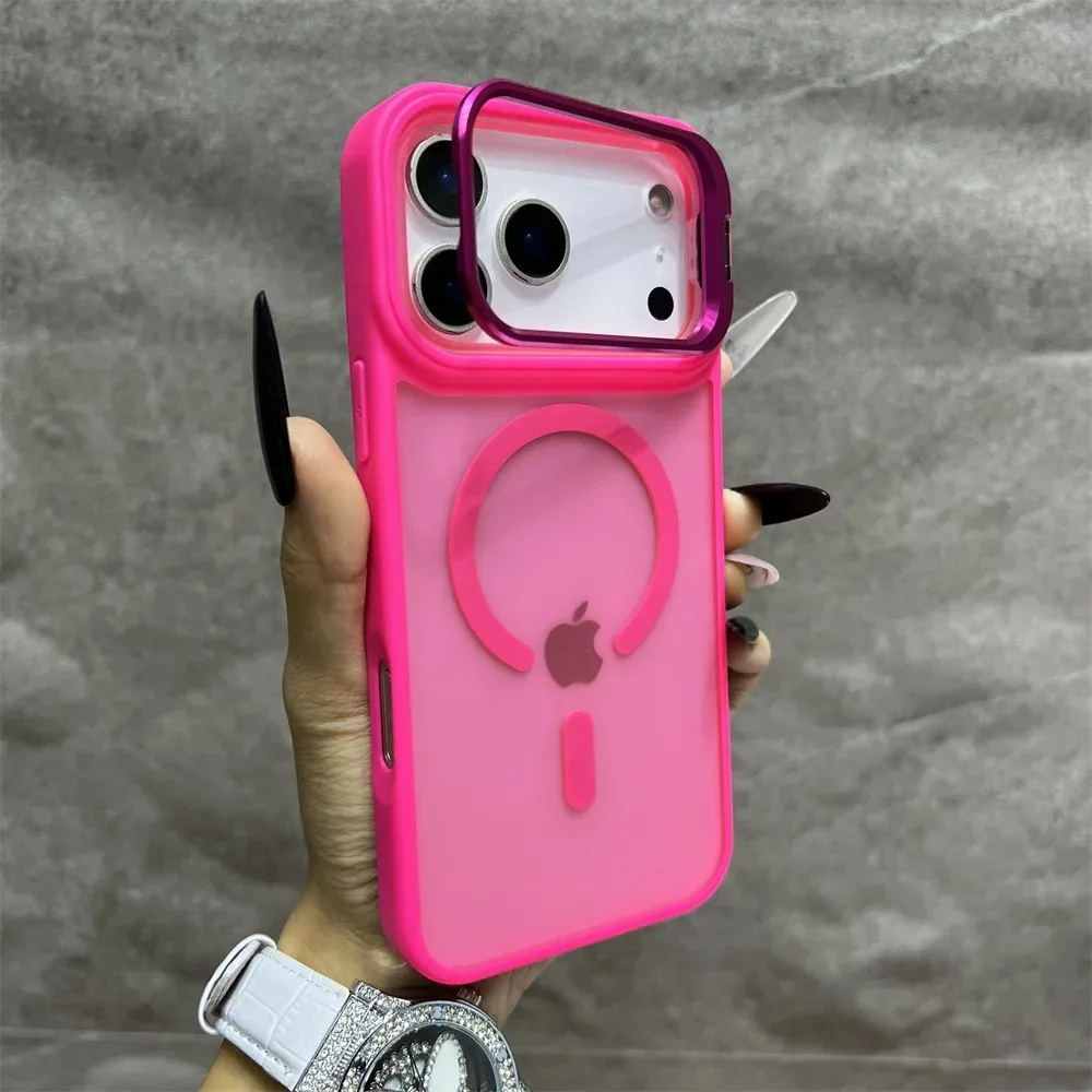 Фото Модный магнитный полупрозрачный чехол-подставка для iPhone 17, 16, 15 Pro Max с защитой камеры, чехлы-подставки для iPhone 14, 13, 17 Pro Max №1