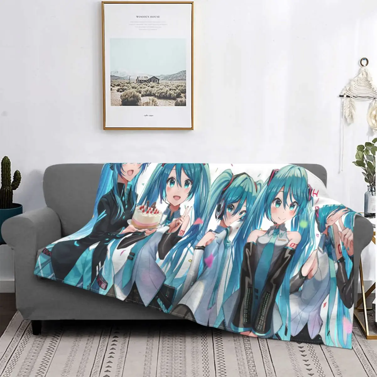 

Miku Cartoon Blankets Fleece Autumn/Winter Virtual Idol Anime Portable Warm Throw Blanket for Home Car Bedspreads
