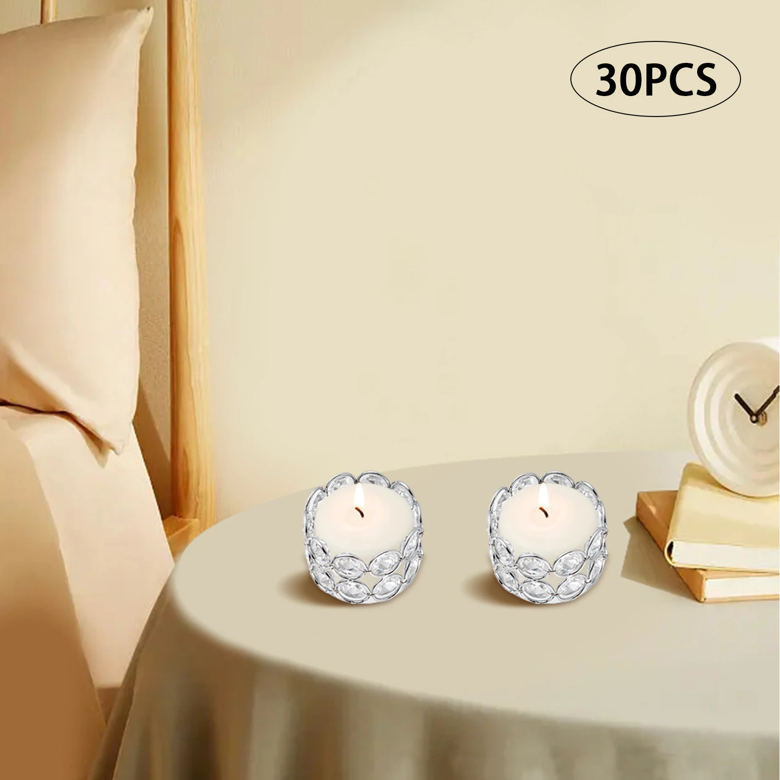 

30 PCS Gold/Silver Crystal Tea Light Candle Holder Set for Dining Table Wedding Decor
