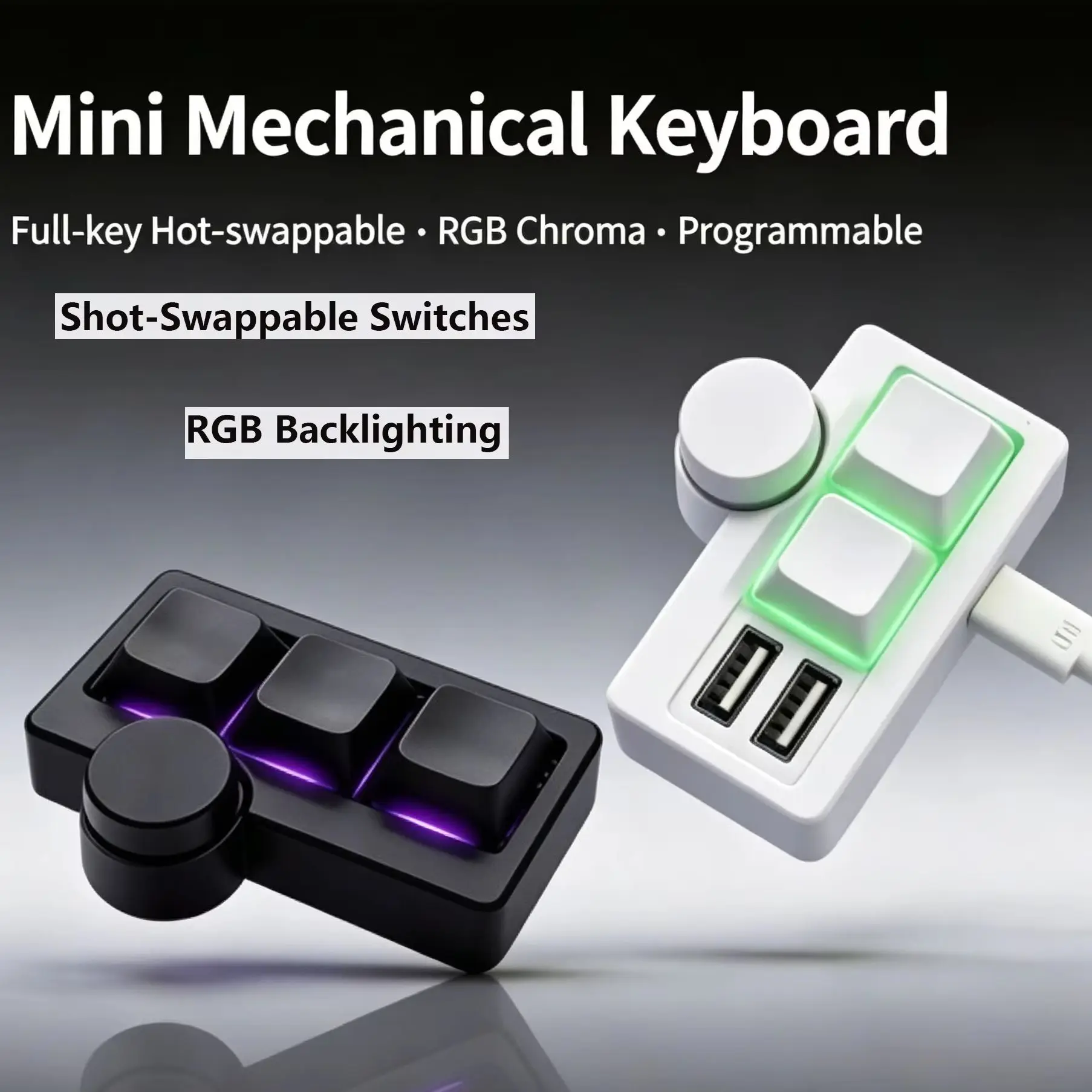 Фото Портативная мини-игровая клавиатура RGB USB с проводным подключением, с функцией быстрого набора пароля одной кнопкой, многоклавишными комбинациями и возможностью горячей замены клавиш для игр/офиса №1