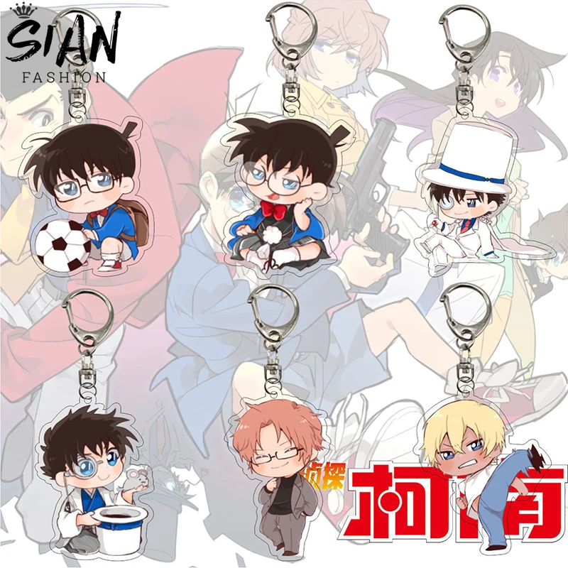 

Anime Detective Conan Keychains Holder Cartoon Kudo Shinichi Transparent Acrylic Key Rings Double Sided Otaku Jewelry Wholesale