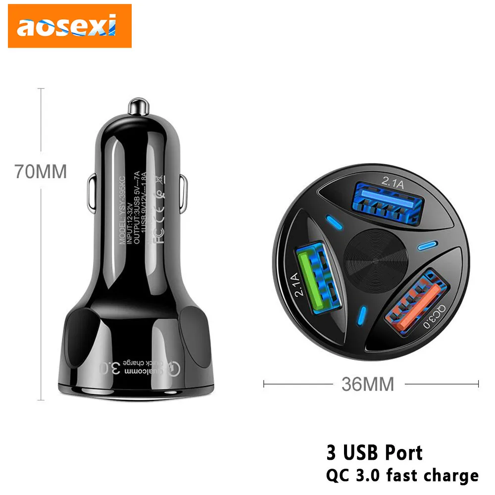 

Aosexi 66W USB Car Charger Quick Charge 3.0 Fast Charging Phone Adapter for IPhone 13 12 Pro Max Redmi Huawei Samsung S21 S22