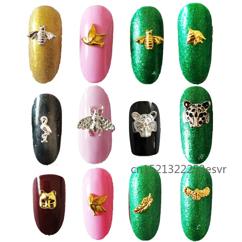 

100 шт. животных для ногтей наклейки пчела птиц из металлического сплава 3D ногтей художественные талисманы, декорации, Серебряных Блесток и н...