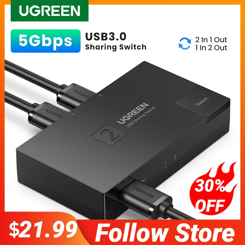 

UGREEN USB 3,0 переключатель 2 компьютера делиться 1 USB-порт переключатель работает с концентратором для клавиатуры мыши U-диска принтера сканера