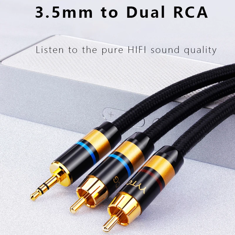 YYTCG G1-R02 RCA кабель 3,5 к RCA HiFi аудио кабель 3,5 мм Джек к 2RCA сплиттер папа-папа AUX кабель для ТВ ПК усилитель MP3 динамик