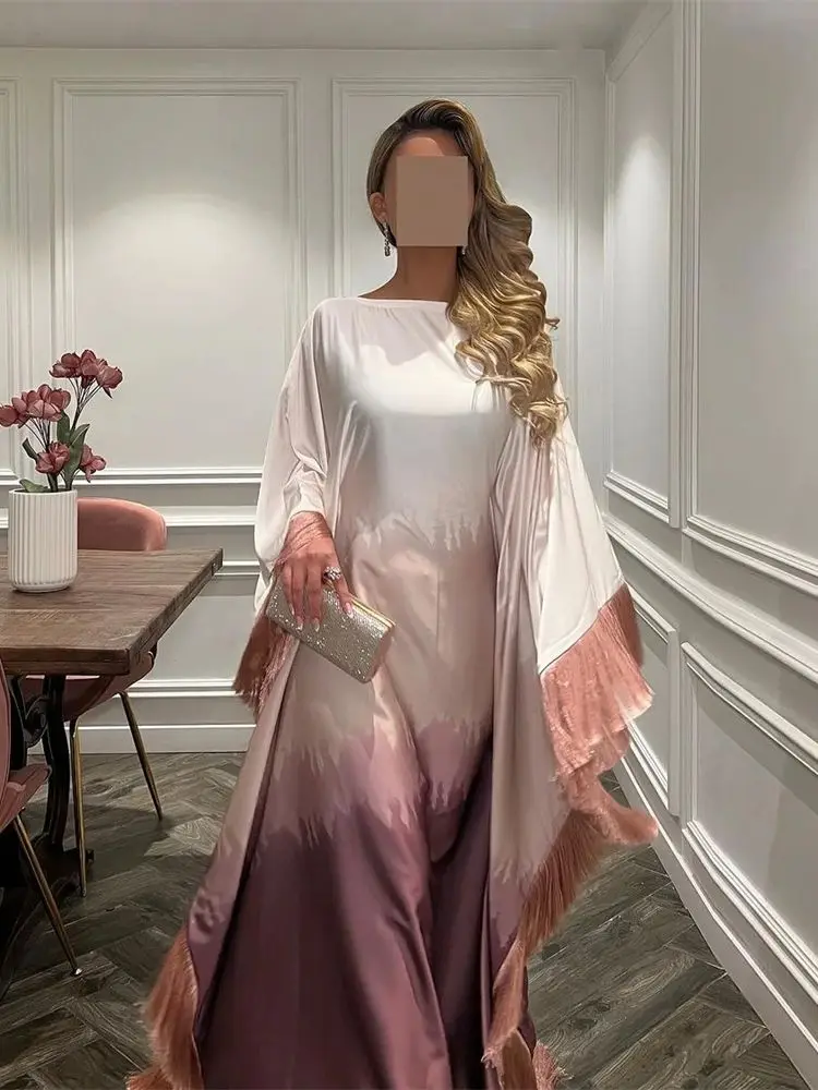 Блестящие атласные платья Eid Satin с рукавом летучая мышь роскошные мусульманские