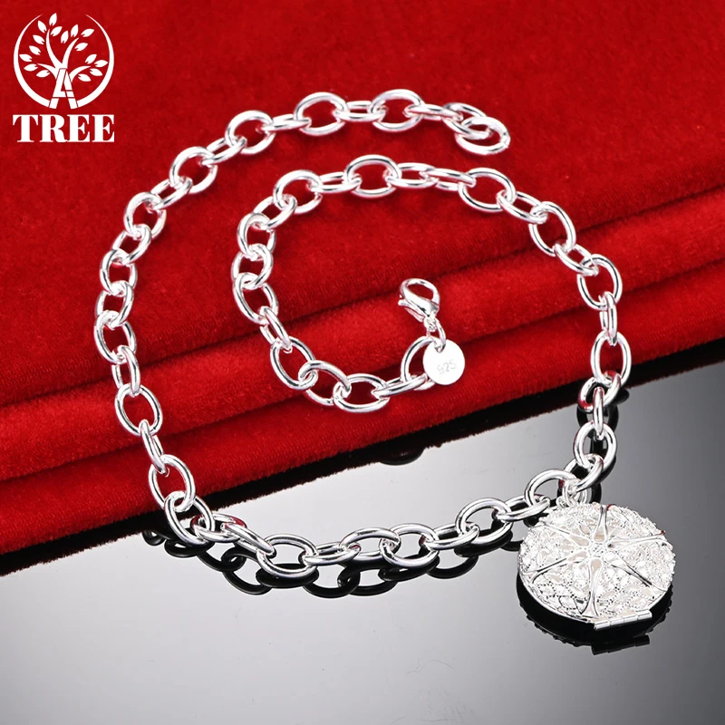 

ALITREE 925 Sterling Silver 45cm Photo Frame Pendant Chain Necklaces For Women Party Birthday Wedding Christmas Fashion Jewelry