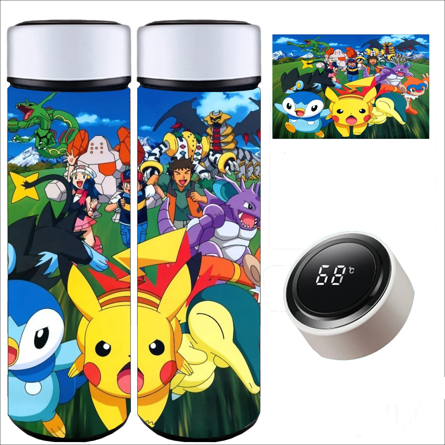 

Pokémon anime Pikachu stainless steel insulation cup intelligent temperature display water cup cartoon water cup children gifts