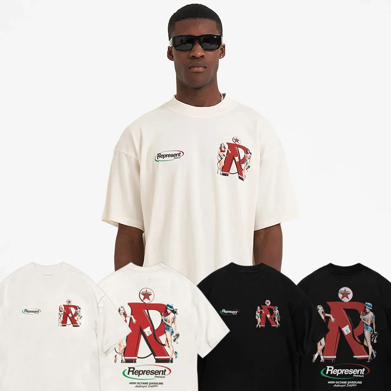 

Футболка Мужская/женская с коротким рукавом, хлопковая Свободная рубашка с принтом «автозаправочная станция», светлый цвет, в стиле ретро, лето