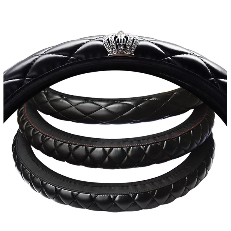 

Car Tools Car Steering Wheel Cover Diamond Crown Soft Leather No Inner Ring Elastic Band Handle Cover