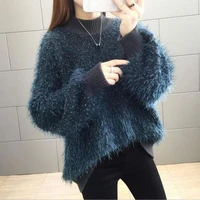 2021 new winter fashion shiny soft warm jumper female loose sweater casual tops white mohair fur knitted sweater women pullovers
