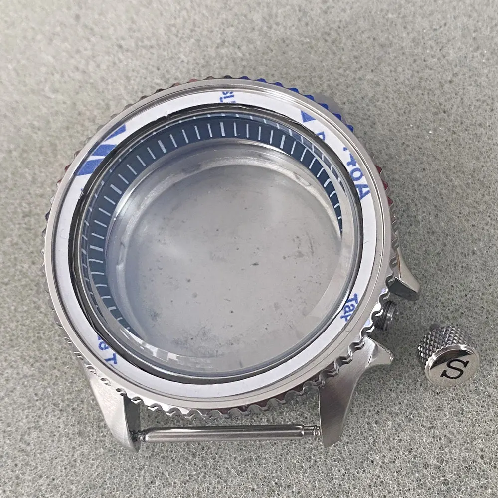 41.5mm Watch Case Stainless Steel 3.8 Crown Black Inner Ring Watch Case S Handle Replacement SKX007 Fit NH35 NH36 4R Movement