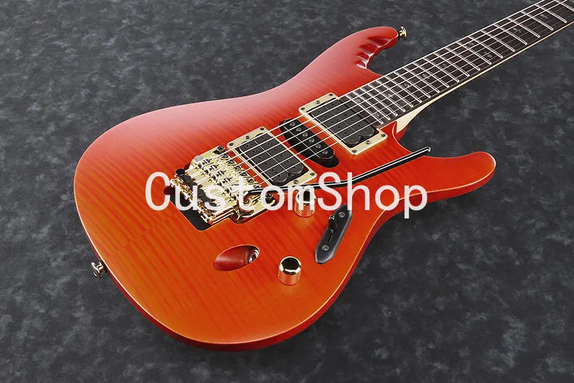 

Super Thin Herman Li EGEN8 Flame Maple Top Dragon Blood Orange Electric Guitar Floyd Rose Tremolo Bridge, Abalone Oval Inlay,