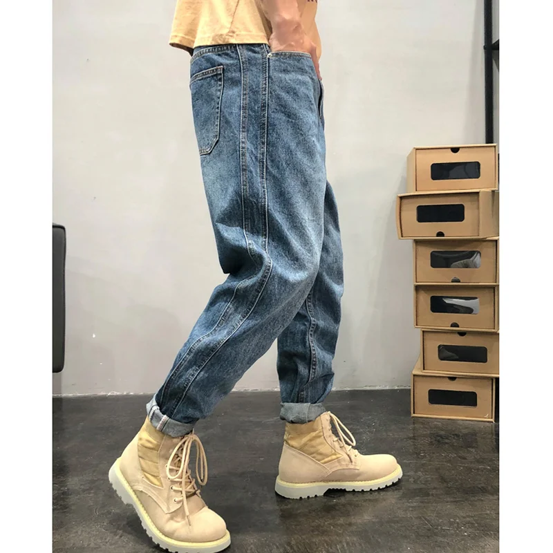 Streetwear Men Vintage Baggy Blue Jeans Large Straight Cylinder Casual Pants High Street Mopping The Floor Denim Trousers Summer
