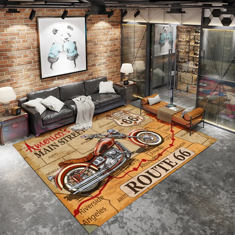 Industrial Style Living Room Carpet Home Retro American Loop Velvet Garage Sofa Bedroom Non-slip Floor Mat