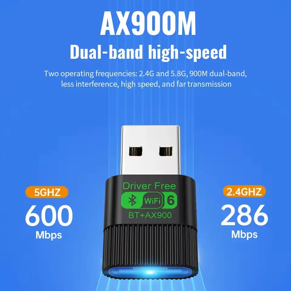 Фото KEBIDUMEI 2-в-1 сетевая карта без драйверов, WiFi6, Bluetooth 5.4, 900 Мбит/с, двухдиапазонный беспроводной адаптер 2.4G+5GHz для Win10/11 №2