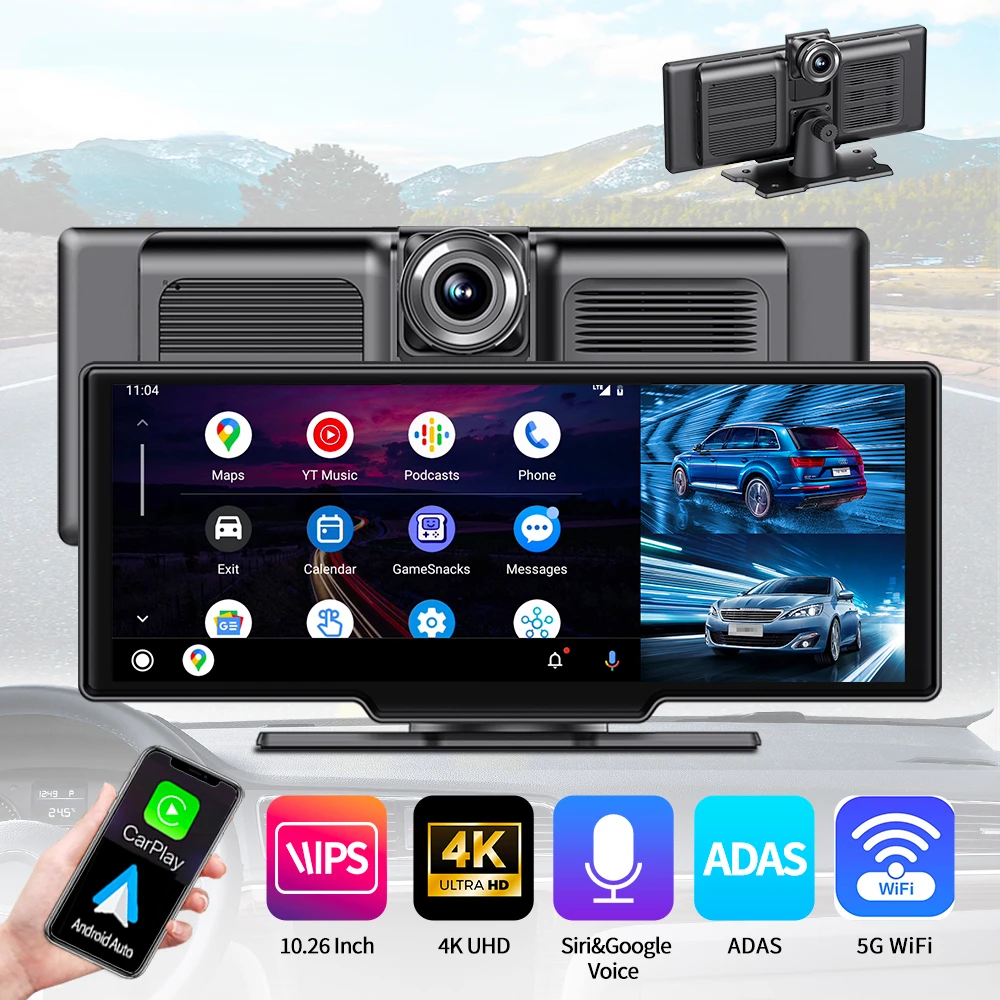 

10,26 дюймовый 4K ADAS Автомобильный видеорегистратор беспроводной проводной CarPlay Android автомобильный видеорегистратор камера GPS 24 часа зеркальный видеорегистратор с ночным видением