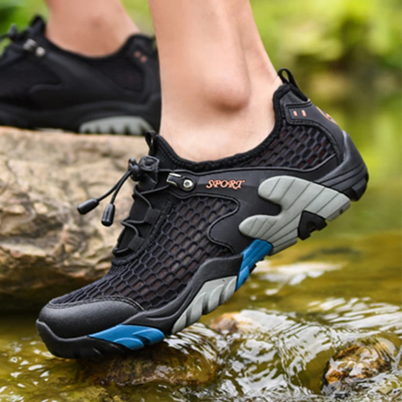 JIEMIAO Summer Hiking Shoes Mesh Breathable Men Sneakers Outdoor Comfortable Non-Slip Mountain Trekking Hunting Boots