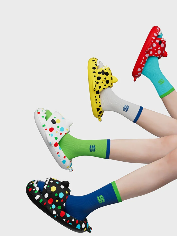 Dot Shark Couple Slippers Women 2023 Summer Indoor Thick Sole Anti Slip Slipper Antibacterial Man Sandals Flip Flops