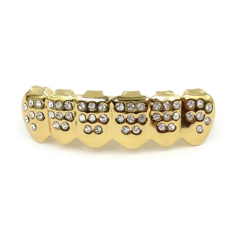 Trendy Gold/Silver Plated Rapper Shiny Cool Bling Diamond Upper Top&Bottom Teeth Braces Mouth Caps Tooth Braces