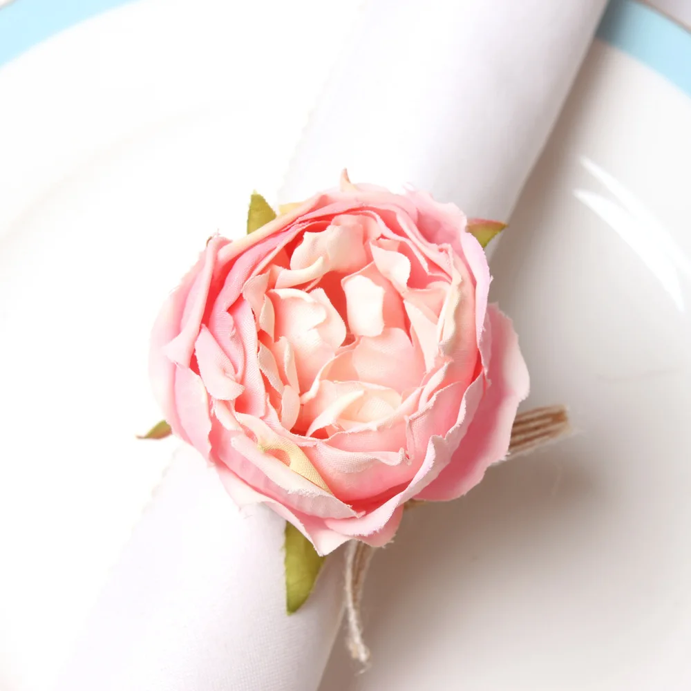 

Home Decoration 3-color Rose Napkin Ring Napkin Buckle Flower Head Party Use