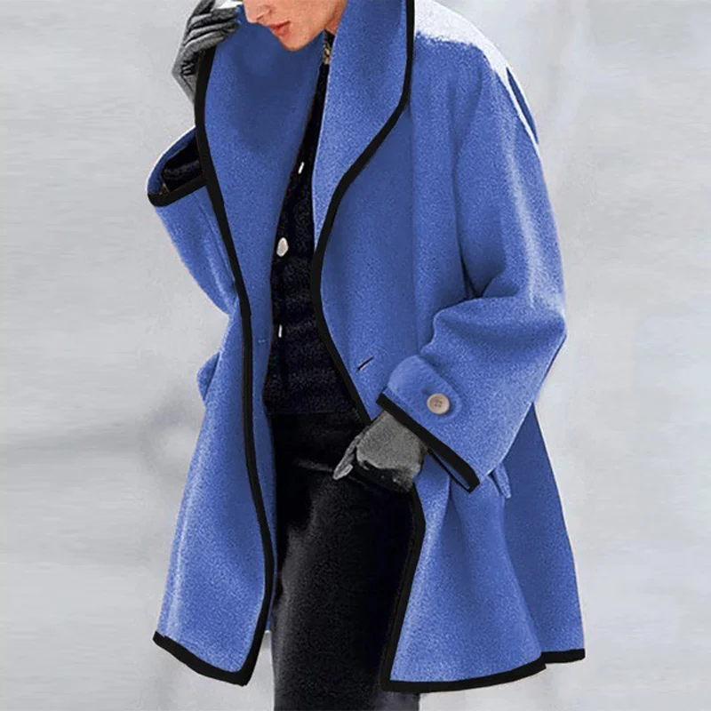 

2022 Women Winter Hooded Blend Wool Coat Tops Retro Single Button Solid Long Cardigan Jackets Autumn Long Sleeve Pocket Outwear