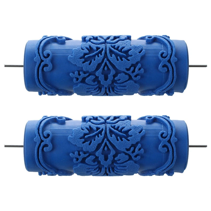 

2X Paint Roller With Decorative Motifs For Machine Designs Flowers / Blue 15 Cm