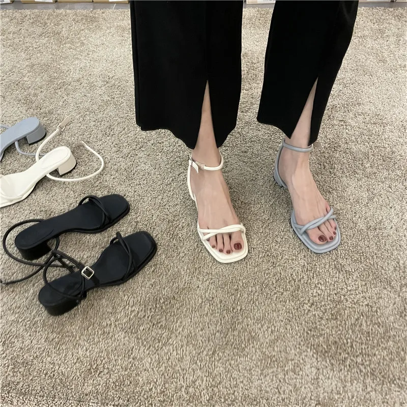 Clear Heels Comfort Shoes for Women Sandals Straps Cross-Shoes Suit Female Beige 2023 Summer Buckle Open Toe  Black High Fashion