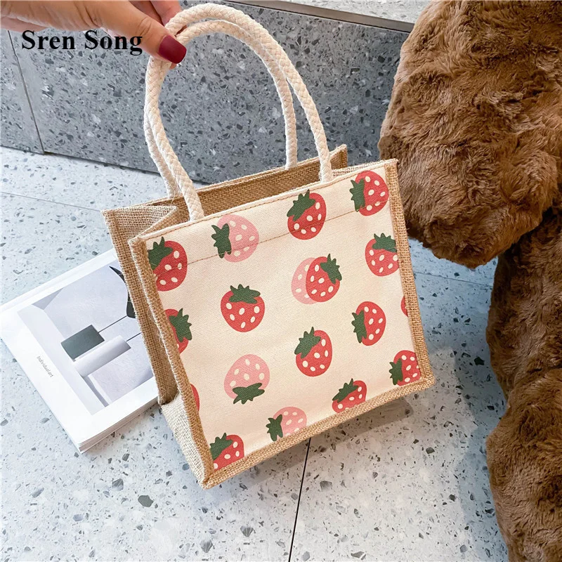 

Personality Pattern Canvas Handbags Female Portable Lunch Office Worker Tote Bags 2023 Cute Hand Carry Box Printing Bag