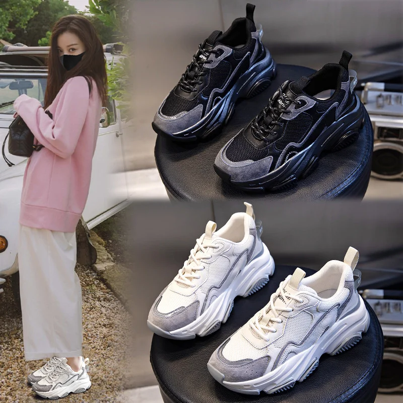 

Luxury brand genuine Film daddy autumn and winter 2023 new thick bottom increased leisure sports shoes women's running leather