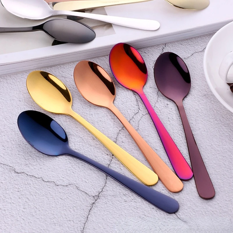 

Colorful Mini Teaspoon Luxury Stainless Steel Rose Gold Tea Spoon Small Silver Scoop Mirror Tablespoon Tableware For Party