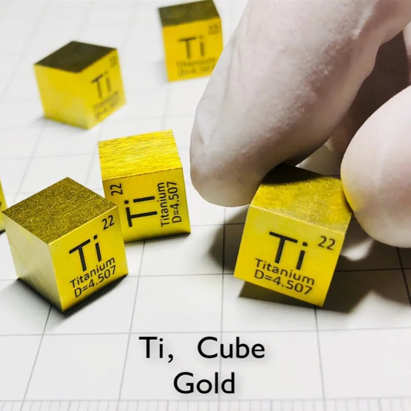 Титановый куб золотого цвета 10 мм Металл Ti 99.5% TA1 анодирование для коллекции