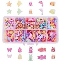 380pcs colorful animal beads starfish dolphin fish elephant rabbit bear frog butterfly beads for diy jewelry bracelets 10styles