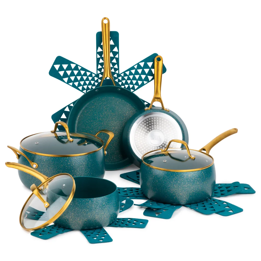 

Nonstick Willow Cookware, 12-Piece Set, Peacock Blue Pots and Pans Set Cookware Set