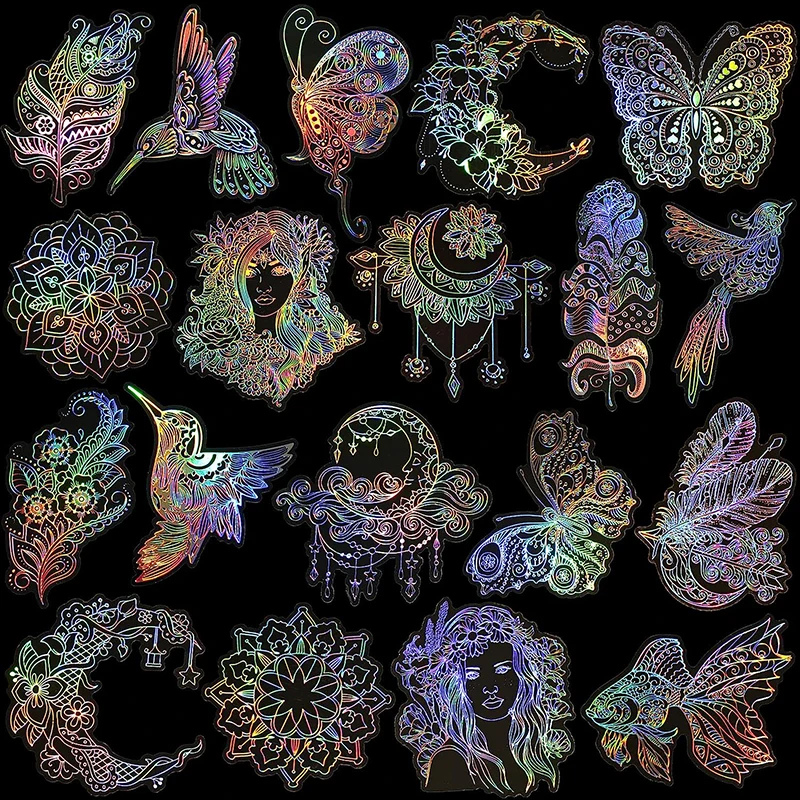 

Голографические наклейки большого размера, 80 шт., блестящие переливающиеся прозрачные наклейки из смолы, наклейки для скрапбукинга, нежелательного журнала