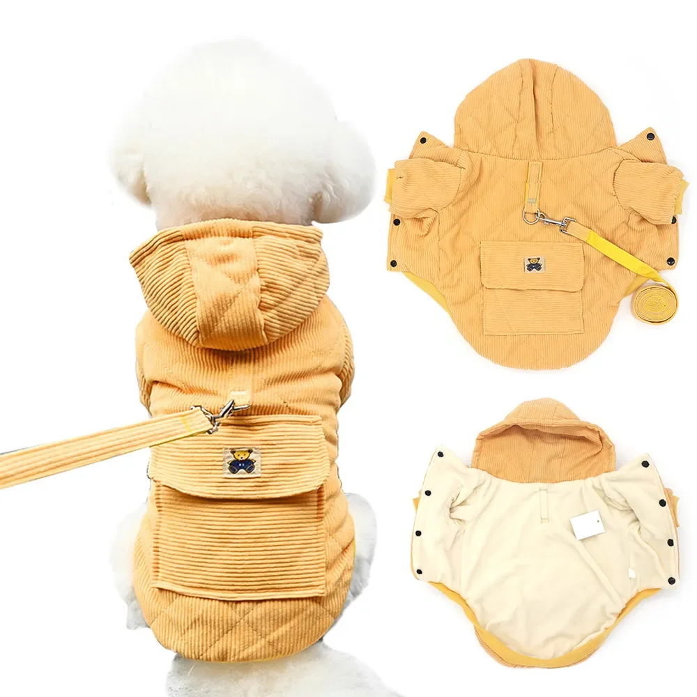 

Утолщенная теплая одежда для собак, одежда для домашних животных с поводком, жгут для собак и кошек, жилет с веревкой, пальто для щенков, улич...