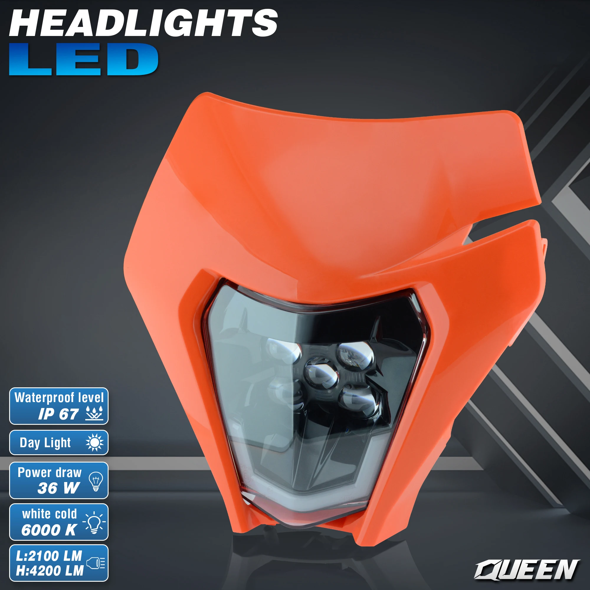 Налобный фонарь для мотоцикла QUEEN X, обтекатель Supermoto для KTM EXC SXF MX, фсветильник для кроссового велосипеда, эндуро