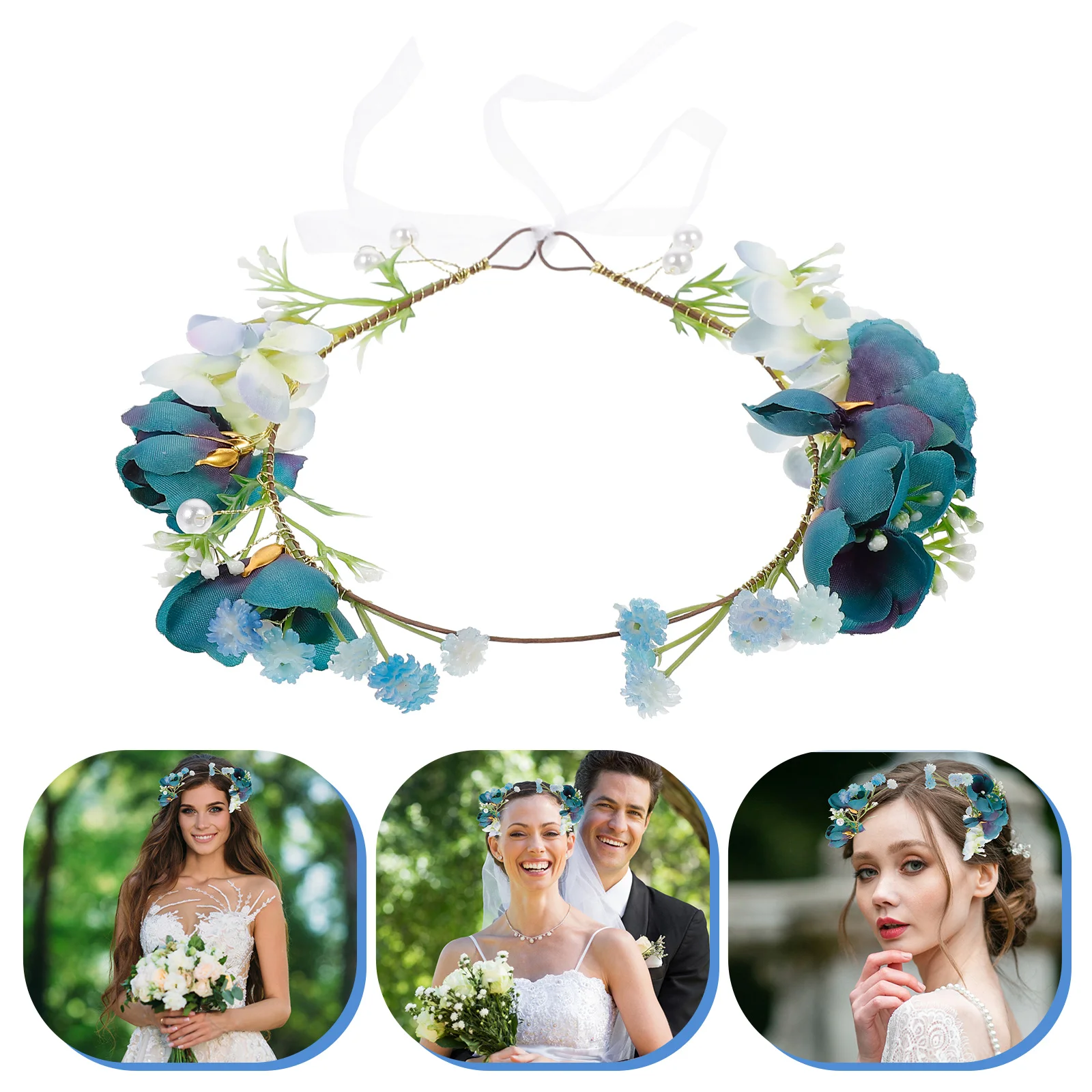 

Bridal Wreath Floral Crown Flower Hair Band Head Wedding Tiaras Headdress Garland