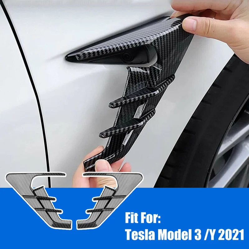 

Pair for Tesla Model 3 /Y 2021 Camera Flanks Car Side Wing Panel Cover Car Spoiler Dust Cover Modification Car Decor Accessories