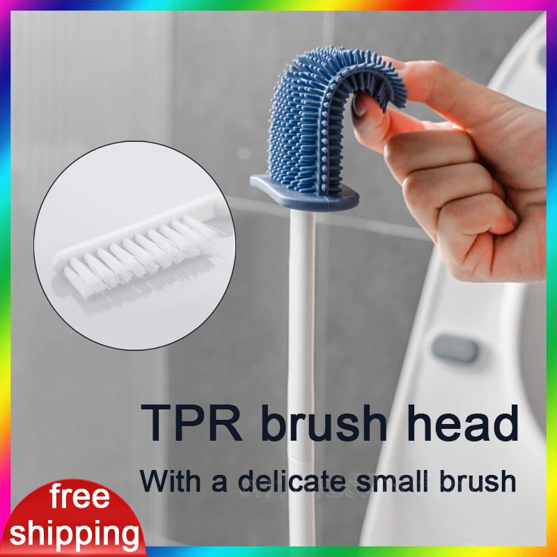 wall mounted tpr toilet brush with bracket set silicone bristles floor bathroom cleaning brush accessories free global shipping