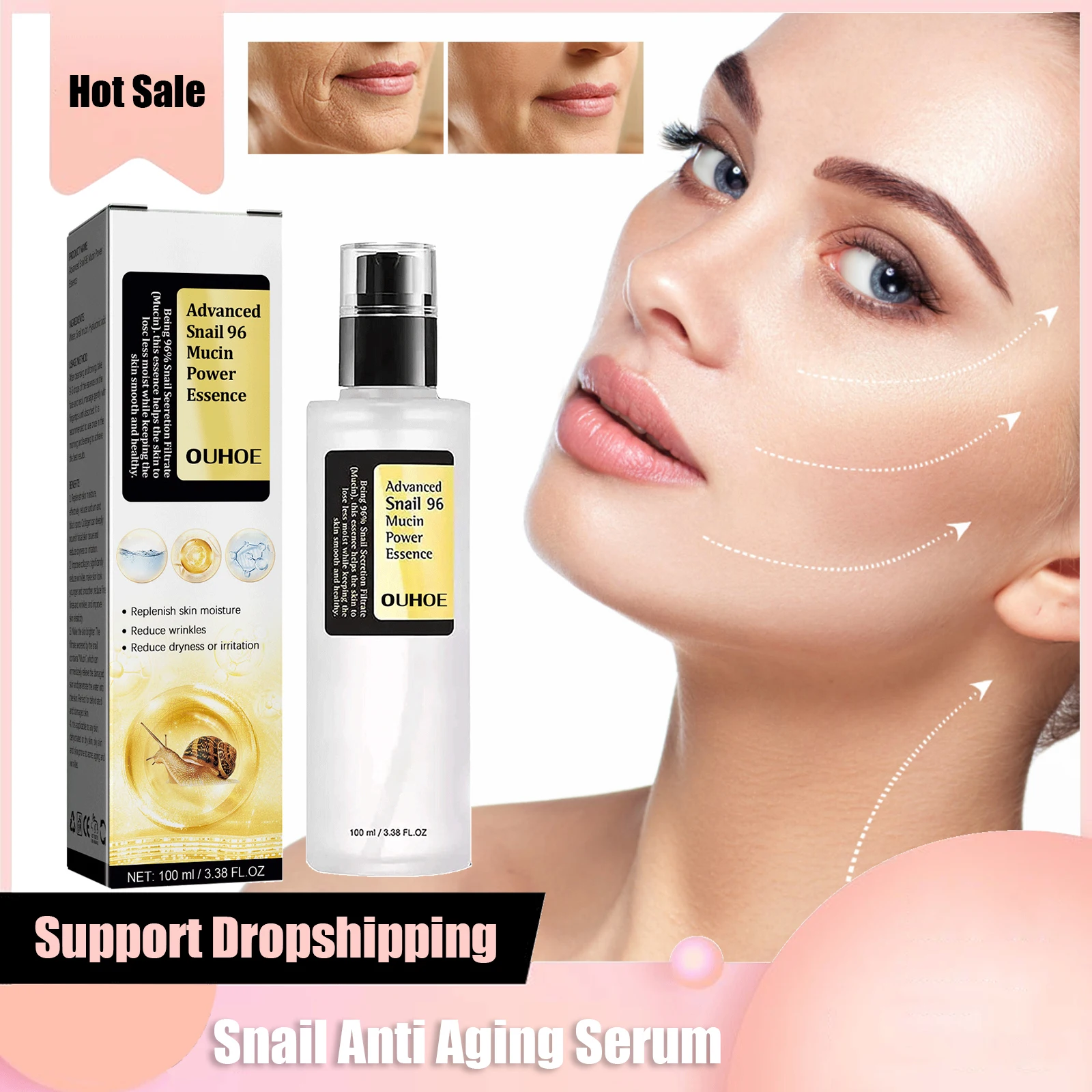 

Snail Mucin Power Repairing Essence Anti Aging Face Serum Dark Spots Acne Treatment Shrink Pores Nourishing Sensitive Skin Care