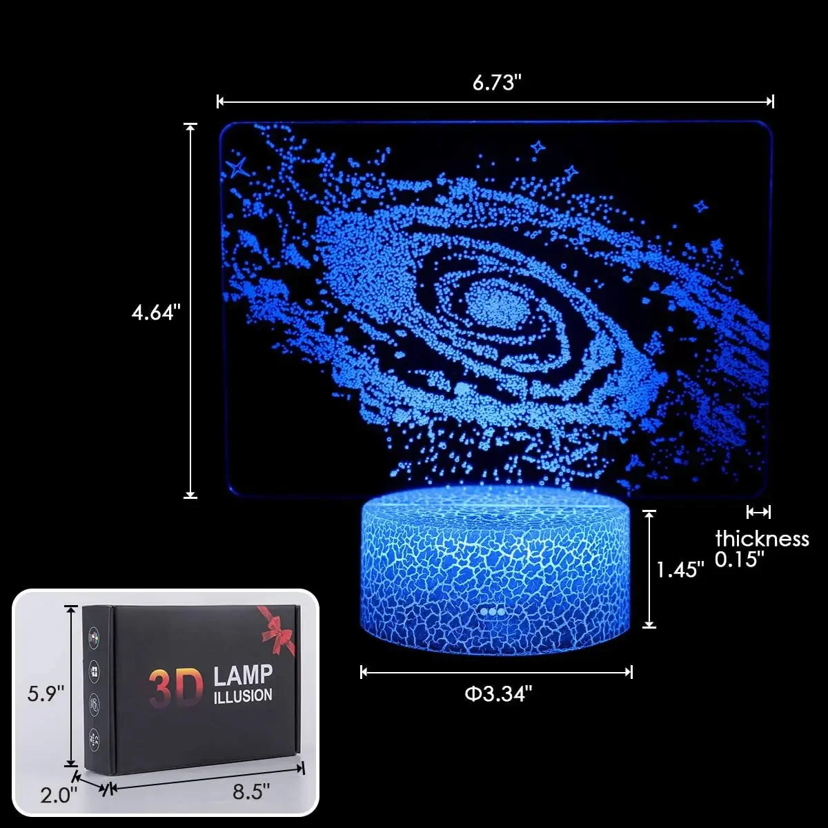 Лампа с солнечной батареей 3D светильник оптической иллюзией космос галактика