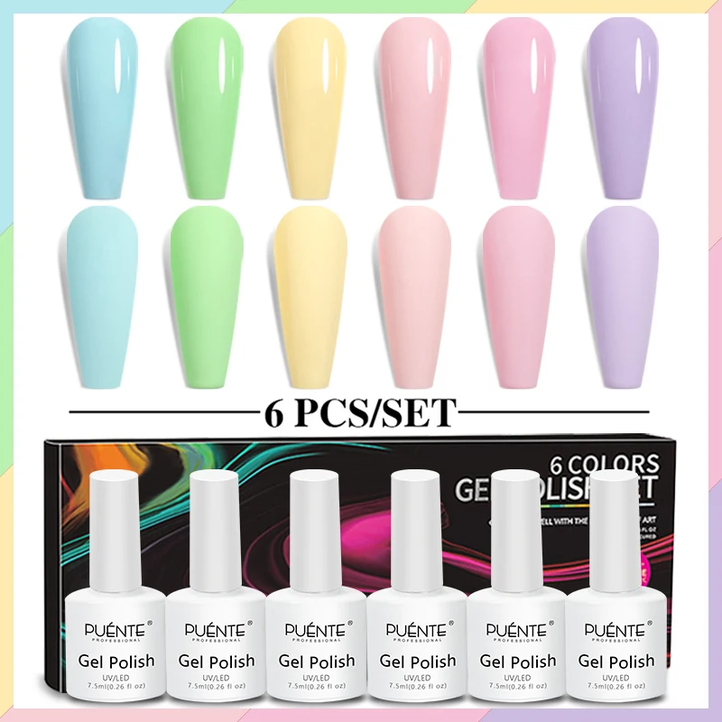 

PUENTE Gel Nail Polish Set Pastel Gel Polish Kit Macaron Series Nail Art Gel Soak Off UV LED Semi-Permanent Nail Gel Varnish Set